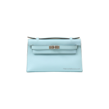 Hermes Kelly 22 Pochette Swift Leather Bleu Zéphyr Silver Hardware Front View