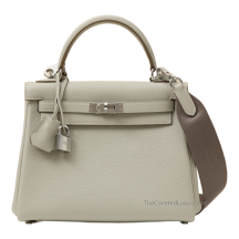 Hermes Kelly 25 Togo Leather Gris Perle Palladium Hardware Front View