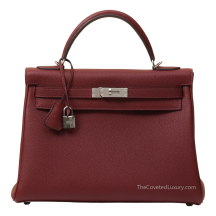 Hermes Kelly 32 Togo Leather Rouge H Silver Hardware Front View