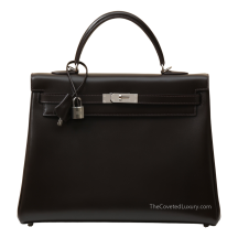 Hermes Kelly 35 Box Leather Ébène Silver Hardware Front View