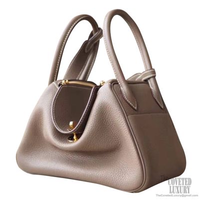 Hermes Lindy 30 Bag Coveted Etoupe Clemence Leather Palladium