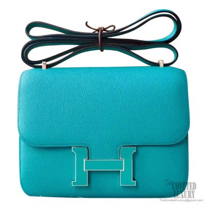 Hermes Constance 23cm 7f Blue Paon Epsom Bag Enamel PHW