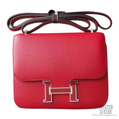 Hermes Mini Constance 18 Bag Rouge H Epsom Black Enamel PHW