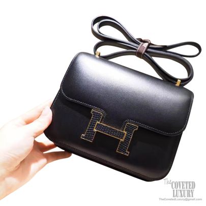 Hermes Constance Mini 18 Black Lizard Handbag