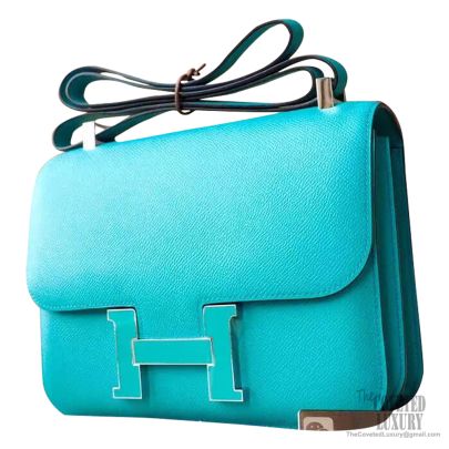 Hermes Constance 23cm 7f Blue Paon Epsom Bag Enamel PHW