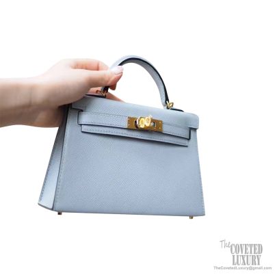 Hermes Mini Kelly II Bag 8u Blue Glacier Epsom GHW