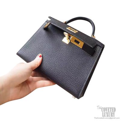 Hermes Mini Kelly II Bag ck89 Noir Chevre GHW