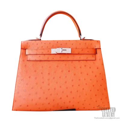 Hermes Kelly 28 Bag ck93 Orange Ostrich PHW