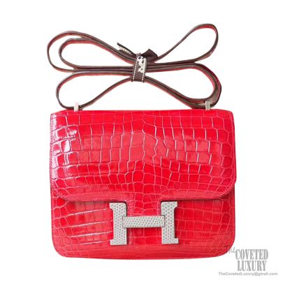 Hermes Mini Constance 18 9m Sanguine Shiny Nile Croc Lizard Buckle GHW