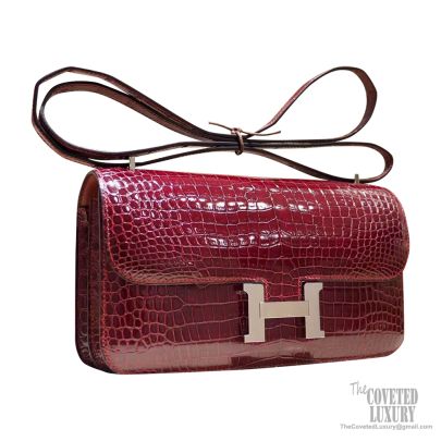 Hermes Constance Elan 25 Bag ck57 Bordeaux Shiny Porosus Croc PHW