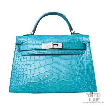 blue hermes purse