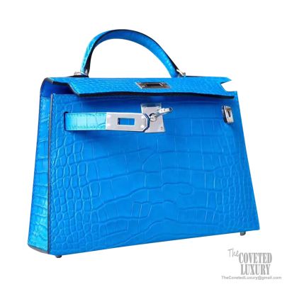 Hermes Mini Kelly II Bag 7f Blue Paon Matte Alligator PHW