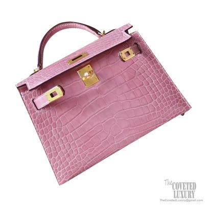 Hermes Mini Kelly II Bag cc94 Terre Cuite Shiny Alligator