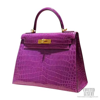Hermes Birkin Handbag Violet Shiny Porosus Crocodile with
