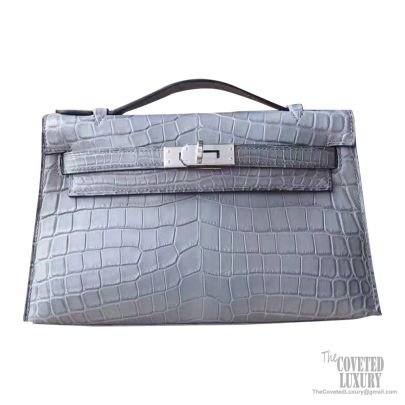 Hermes Kelly 22cm Burgundy Mini Pochette Shiny Croc PHW - Lilac Blue London