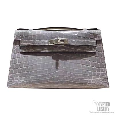 Hermes Mini Kelly 22 Pochette Bag n5 Cassis Shiny Alligator PHW