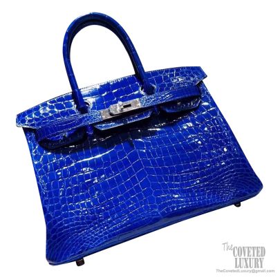 Hermes Birkin 30 Bag 7t Blue Electric Shiny Nile Croc PHW