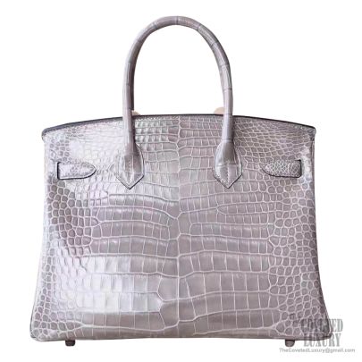 INSTOCK] Hermes Croc Birkin 30 Gris Tourterelle in shiny Porosus,PHW, Stamp  D, Luxury, Bags & Wallets on Carousell