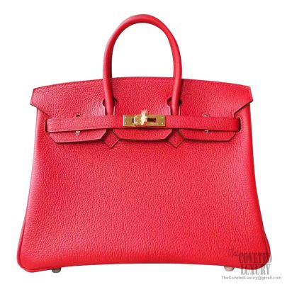 Hermes Birkin 25 Bag q5 Rouge Casaque Togo GHW