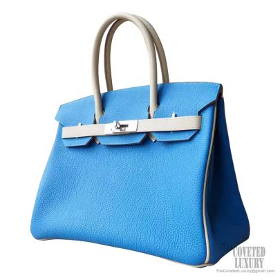 Hermes Birkin 30 Handbag Bicolored 7q Mykonos Clemence GHW