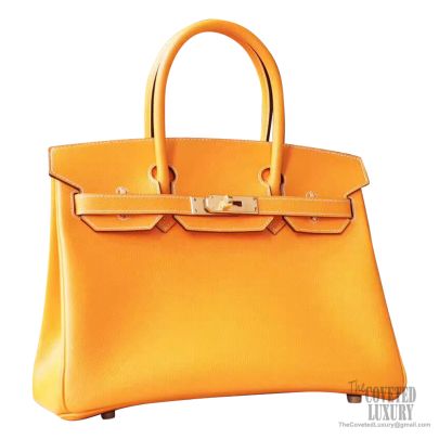 Hermes Birkin 30 Handbag 9v Jaune and 9j Feu Epsom GHW