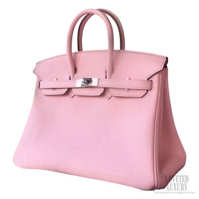 Hermes Birkin 25 Bag 3q Rose Sakura Taurillon Clemence SHW