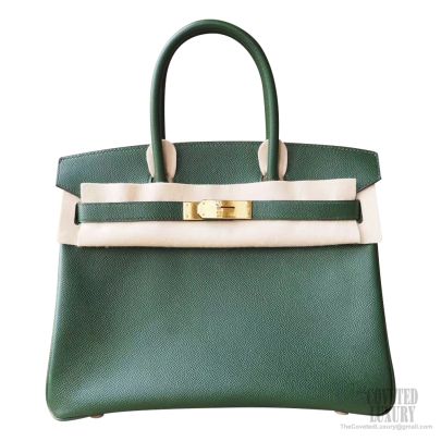 Hand Stitched Hermes Birkin 30 Bag in 2q Vert Anglais Epsom