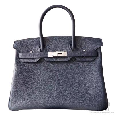 Hermes Birkin 30 Bag 2z Blue Nuit Togo Calfskin SHW