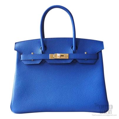 Hermes Birkin 30 Bag 7T Blue Electric And Bleu Lin And Orange Poppy Togo GHW