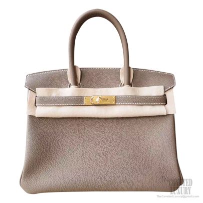 Hermes Birkin 30cm Bag H Toile Canvas Swift Calfskin Leather Palladium  Hardware, Etoupe CK18 - SYMode Vip