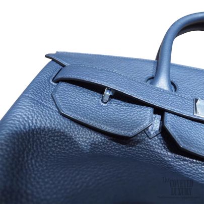 Hermès, Bags, Herms Blue Clemence Leather Haut A Courroies Birkin 45 Hac  S27h9a
