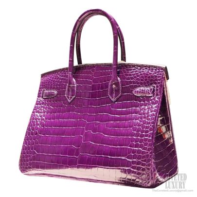 Hermes Birkin 30 Porosus Purple Crocodile Bag