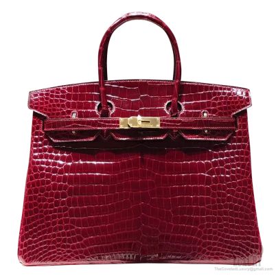 Hermes Birkin 35 Bag ck57 Bordeaux Shining Porosus Croc GHW