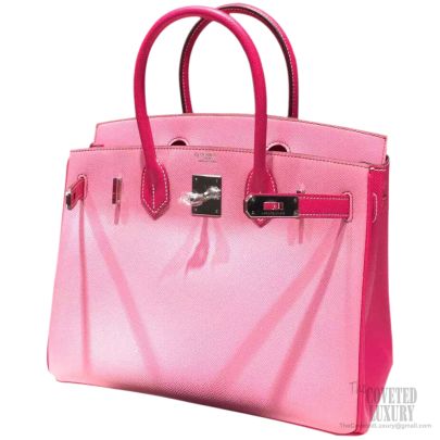 Hermes Horseshoe Birkin 30 Bi-color Rose Tyrien Epsom Handstitched Silver