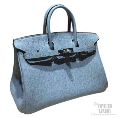 Authentic Hermes Birkin 35cm Bleu Lin Togo Leather Handbag