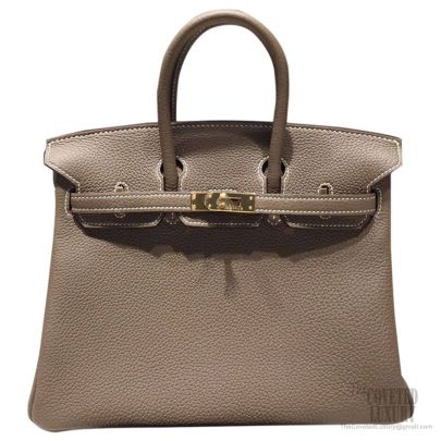 HERMES Birkin 25 Togo Leather Tote Bag Etoupe