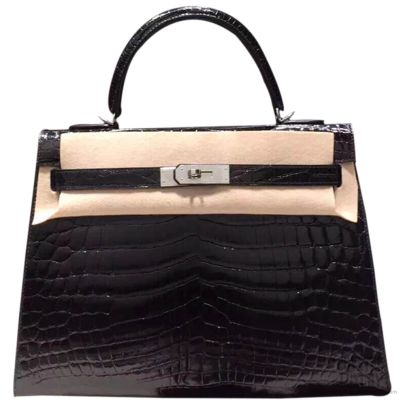 Hermes Kelly 32 Bag Black Crocodile SHW