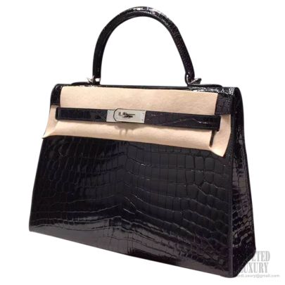 Hermes Kelly 32 Bag Black Crocodile SHW