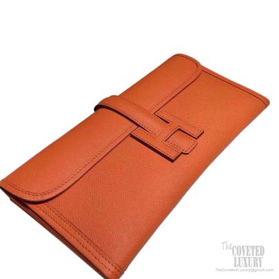 Hermes Jige Elan Clutch Orange Epsom Leather