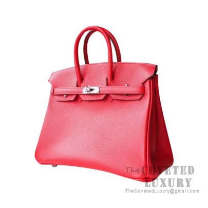 Hermes Birkin 25 Handbag Q5 Rouge Casaque Epsom SHW