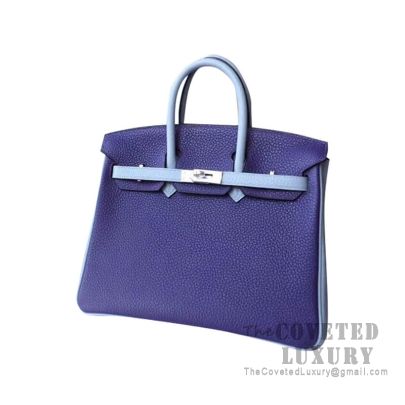 Hermes Birkin 25 Bag j7 Blue Lin Clemence