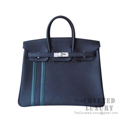 Hermes Birkin 25 Handbag 2Z Bieu Nuit And 6O Vert Cypress Togo SHW