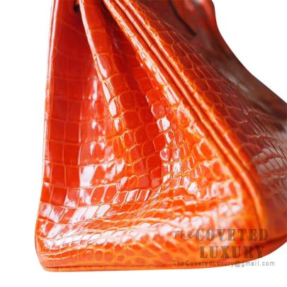 Hermes Birkin 30 Bag Orange Poppy Porosus Crocodile with Gold Hardware