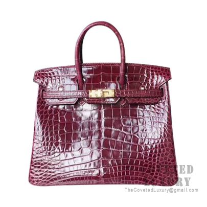 Hermes Birkin 25 Handbag F5 Bourgogne Shiny Porosus Croc GHW