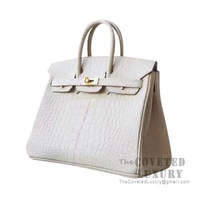 NEW Hermes Birkin 25 Vanilla Matte Alligator Ghw, Luxury, Bags