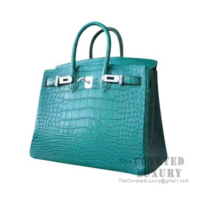 Hermes Birkin 25 Handbag Z6 Malachite Matte Alligator SHW