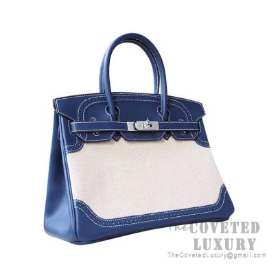 Hermes Birkin 30 Bag 7P Blue De Prusse Swift And Canvas Ghillies SHW