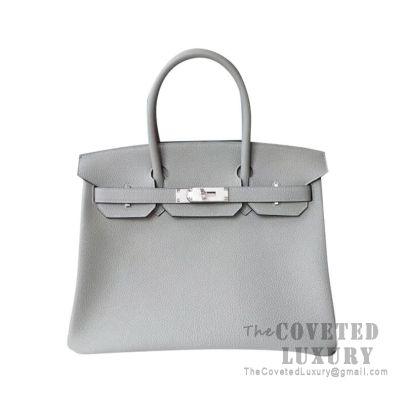 Hermes Birkin 30 Bag 4Z Gris Mouette And R2 Blue Agate Togo SHW