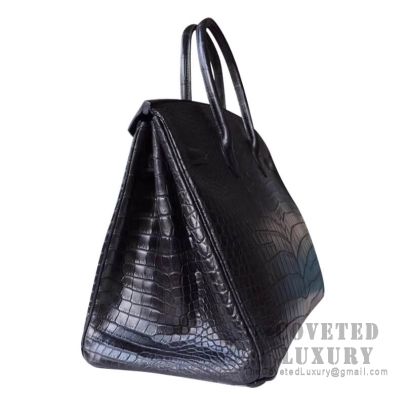 Birkin 30 black deals noir crocodile porosus satchel