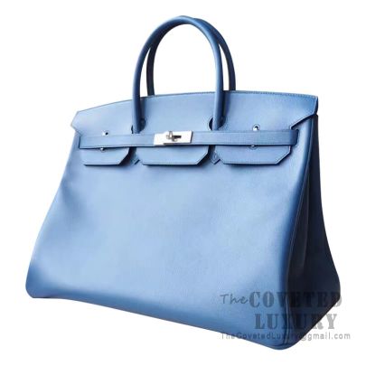 Hermes Birkin 40 Bag R2 Blue Agate Evercolor SHW